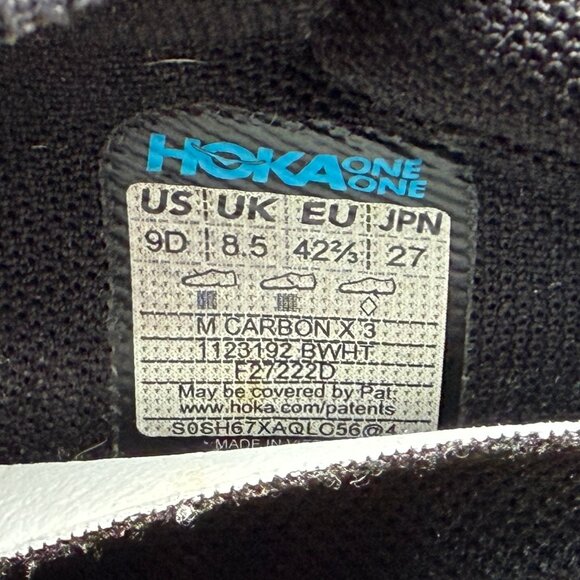 Hoka Carbon X 3 Running Shoes Men\'s Size 9 Black White Athletic Performance Run main image 13